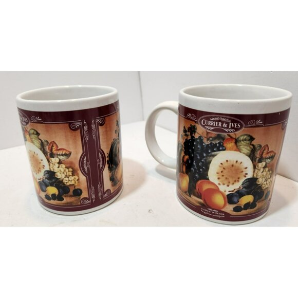 Vtg Houston Harvest Currier & Ives "Early Winter" Ceramic Mugs Set of 2 - Picture 8 of 16